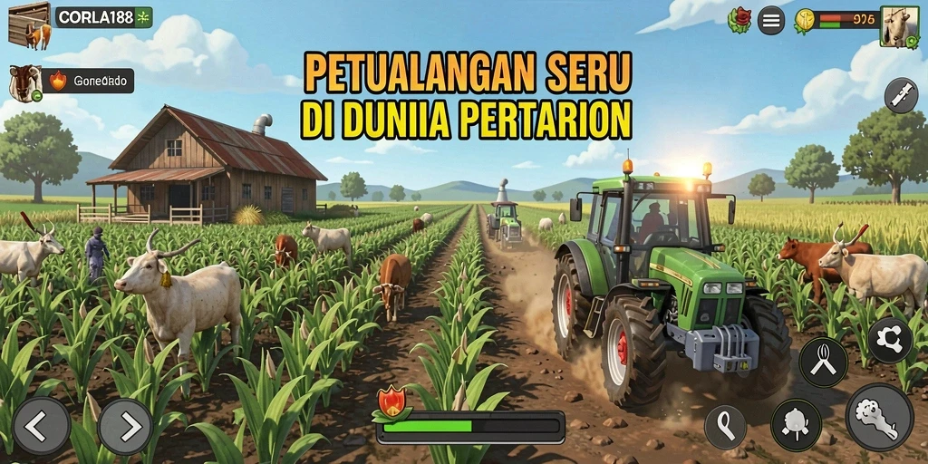 Tangkapan layar gameplay CORLA188 yang menampilkan lahan pertanian yang subur.