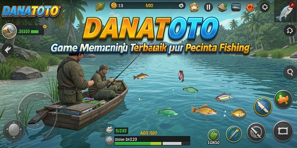 Gameplay memancing seru di DANATOTO dengan berbagai jenis ikan.