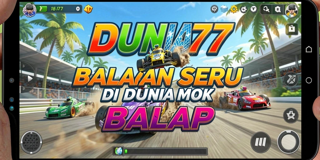 Tampilan aksi seru balapan DUNIA77 yang menegangkan.